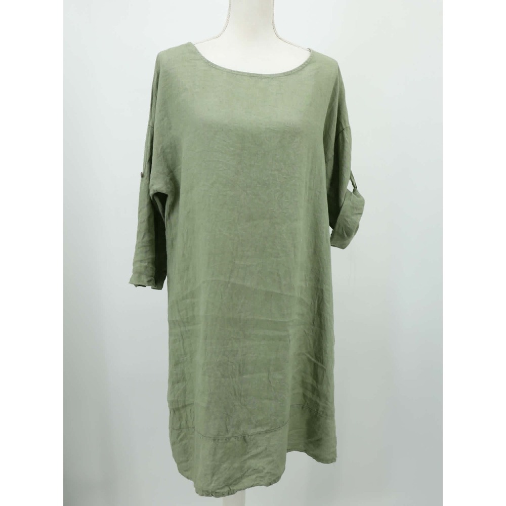 Rosemarine Italy Sage Green Linen Midi Dress Size M Lagenlook Coastal Minimalist